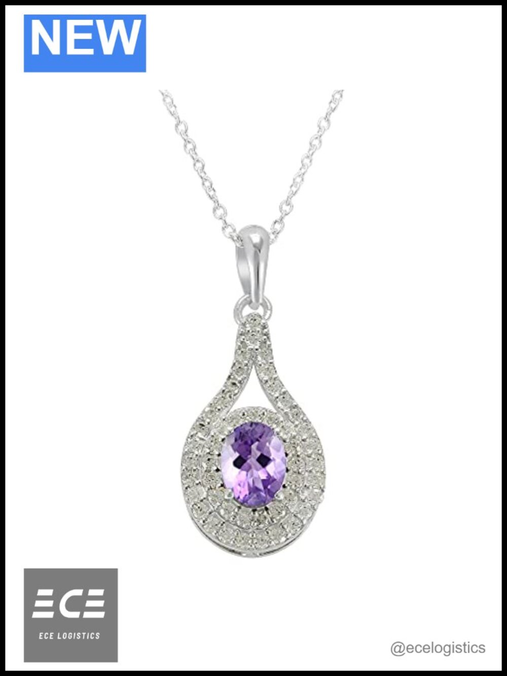 925 Sterling Silver Natural Amethyst Oval Cluster Pendant Necklace
